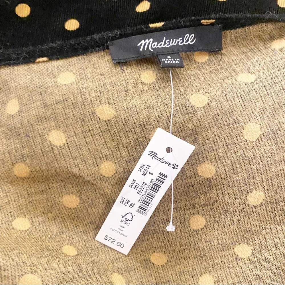 Madewell | NWT Corduroy Puff-Sleeve‎ Wrap Top in Oval Dot NC814 Sz. S